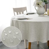 Tafelkleed, minimalart tafelkleed van polyester met lotus effect, 150 cm, linnen imitatie, waterafstotend, afwasbaar, rond, lichtgrijs, tafellinnen voor eettafel, thuis, bruiloft, festival