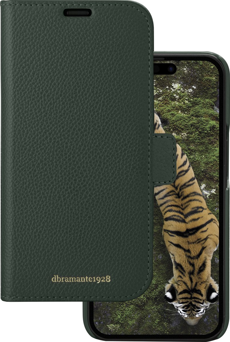 iPhone 15 Pro Max Bookcase hoesje - dbramante1928 - Effen Donkergroen - Leer