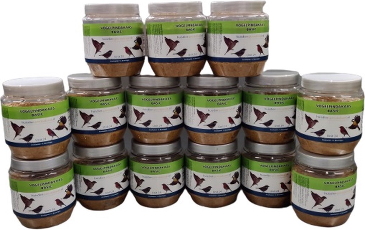 Unit 24- Voordeelverpakking van 15 Potten vogelpindakaas - Plastic potten á 350 gram. Tuinvogelvoer - Voer voor tuinvogels