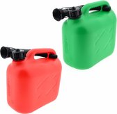 2x stuks jerrycans groen en rood voor brandstof - 5 liter - inclusief schenktuit - benzine / diesel