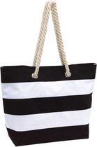 Strandtas Alicante - gestreept zwart/wit - 47 x 14 x 34 cm - Beach bag - shopper - klittenbandsluiting