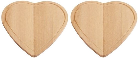 2x Hartvormige natuurlijk houten snijplanken 16 cm - Snijplank/serveerplank/broodplank - Valentijn