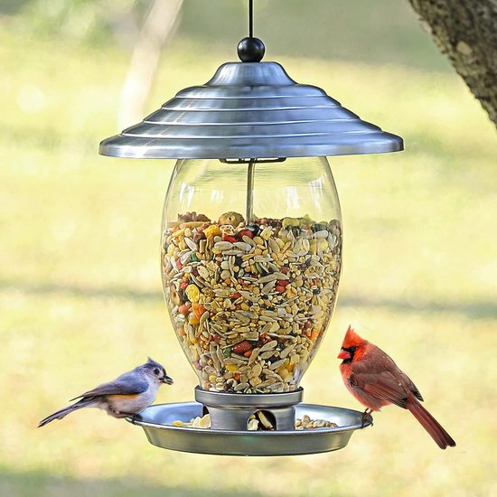 PROVIDE Mangeoire à oiseaux en acier inoxydable, mangeoire à graines pour  petits oiseaux, mangeoires à oiseaux pour oiseaux sauvages, station