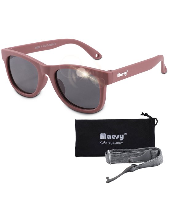 Maesy - baby zonnebril Indi - 0-2 jaar - flexibel buigbaar - verstelbaar elastiek - gepolariseerde UV400 bescherming - jongens en meisjes - babyzonnebril vierkant - paars