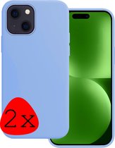 Hoes Geschikt voor iPhone 15 Hoesje Siliconen Back Cover Case - Hoesje Geschikt voor iPhone 15 Hoes Cover Hoesje - Lichtblauw - 2 Stuks