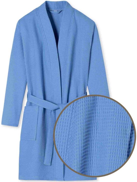 SCHIESSER Essentials badjas - dames badjas wafelpique blauw - Maat: XL