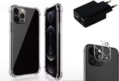OneOne Camera lens protector, hoesje en oplader. 15 Watt lader met TUV / GS keurmerk, Shock Corner Case en camera protector van glas zijn volledig transparant. Geschikt voor iPhone 11 Pro Max.