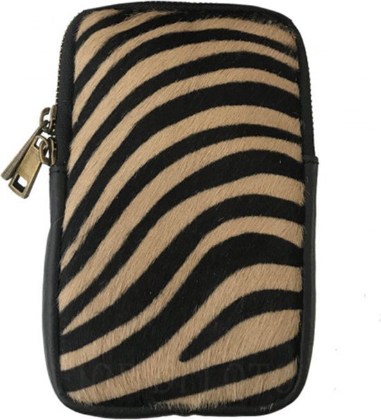 Sac de téléphone en cuir avec imprimé animal - tigre - sac bandoulière avec imprimé - cuir véritable - double fermeture éclair - design basique - STUDIO Ivana