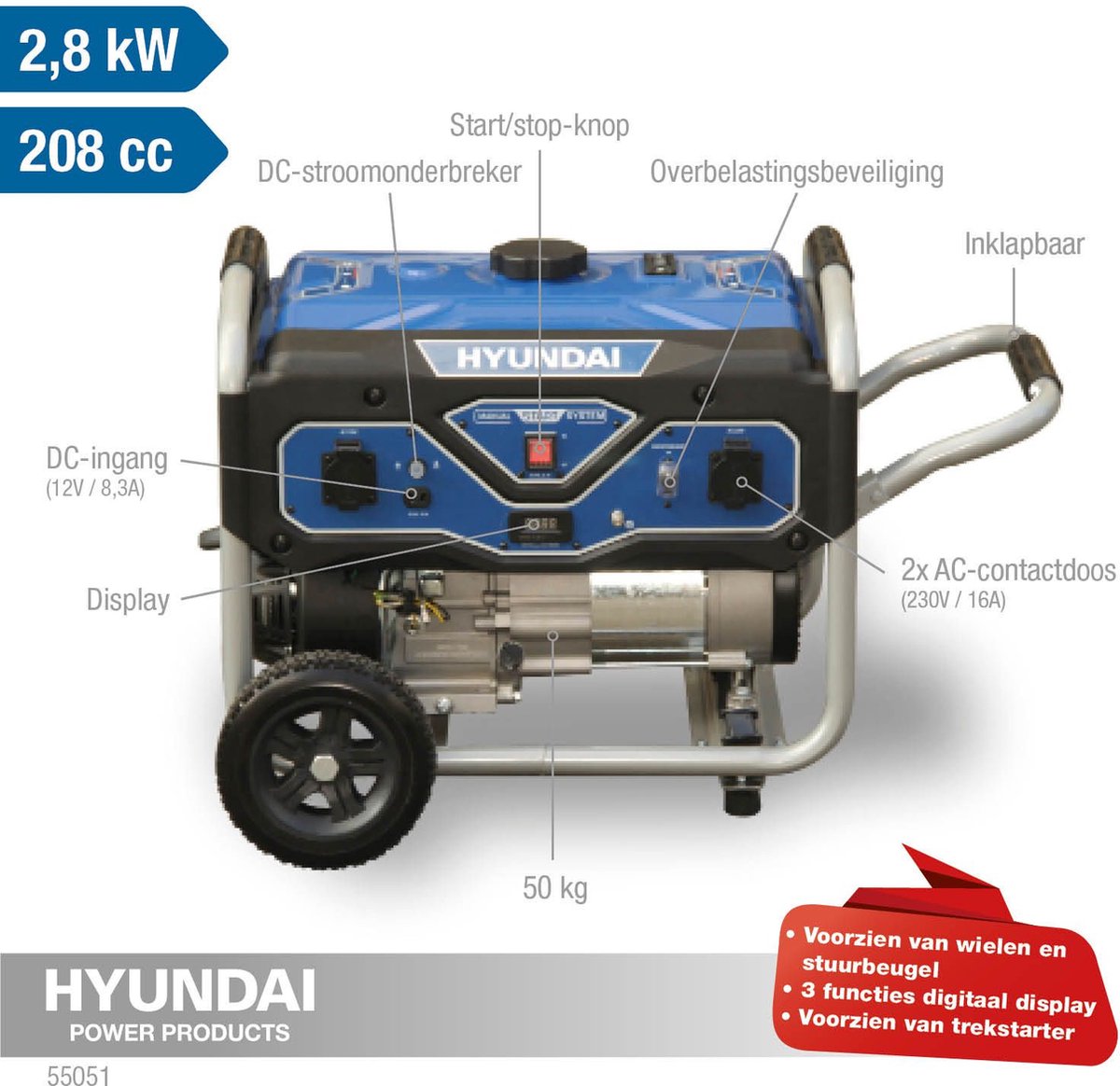 Générateur à essence Powertech® PT8500WE - Agrégat 2700 Watt - 4 temps -  220/380V