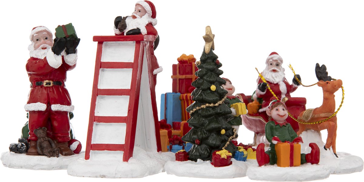 Feeric lights Kerstdorp accessoires - miniatuur figuurtjes - poppetjes/kerstman