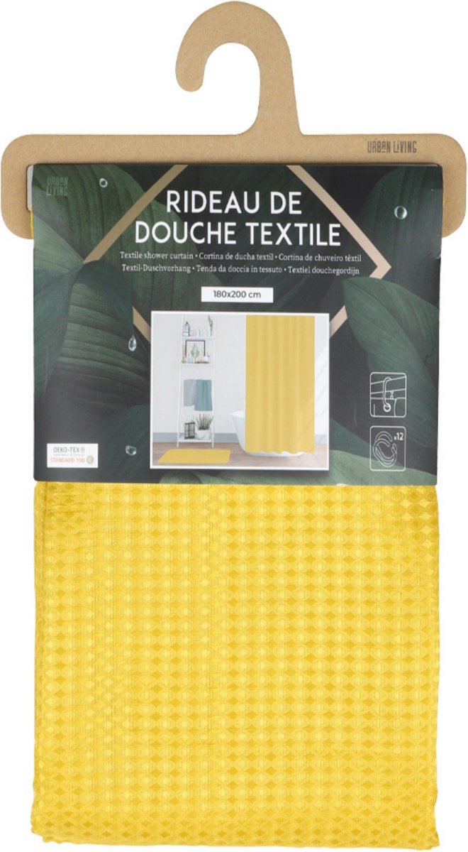 Urban Living Douchegordijn met ringen - okergeel - polyester - 180 x 200 cm - Voor bad en douche