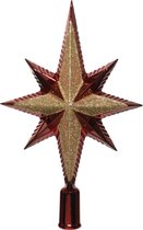 Decoris kerstboom piek - ster - donkerrood/goud - kunststof - 25,5 cm