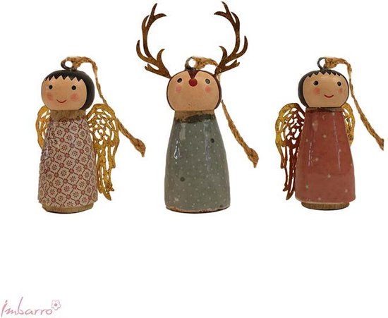 Imbarro Home & Fashion set van 3 engel hangers gemaakt van hout 6 x 10 cm
