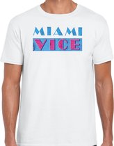 Bellatio Decorations disco verkleed t-shirt heren - jaren 80 feest outfit - Miami Vice - wit XXL