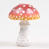 Deco huis/tuin beeldje paddenstoel - vliegenzwam - rood/wit - 8 x 10 cm - Herfst decoratie