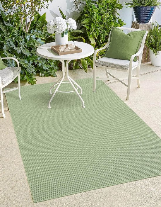le tapis Mistra - tapis d'extérieur robuste, moderne, résistant aux intempéries et aux UV, pour balcon, terrasse et véranda Mais aussi adapté à la cuisine, tissé à plat, 120x120 rond