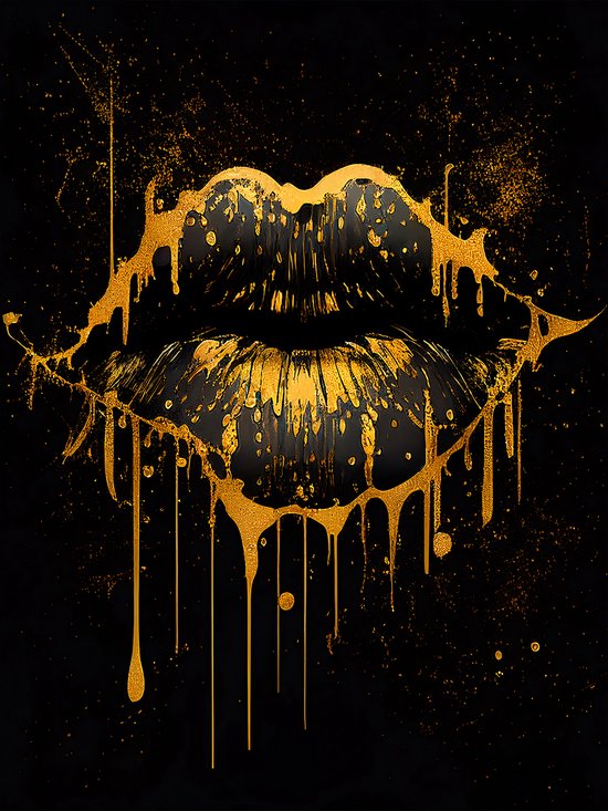 Golden Lips Poster - Gouden mond - Foto Poster - goud lippen - Geschikt om in te lijsten - 61 x 91,5 cm (A1+)