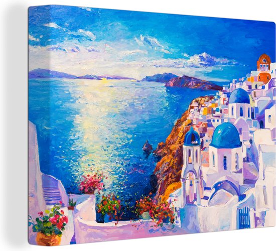 Canvas - Schilderij - Olieverf - Griekenland - Water - 120x90 cm - Woondecoratie - Schilderijen op canvas