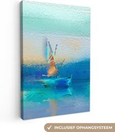 Canvas - Schilderij - Oil painting - Boten - Abstract - Zee - 40x60 cm - Wanddecoratie - Schilderijen op canvas