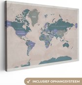 Canvas Wereldkaart - 30x20 - Wanddecoratie Wereldkaart - Vintage - Paars - Kind - Meiden - Jongens