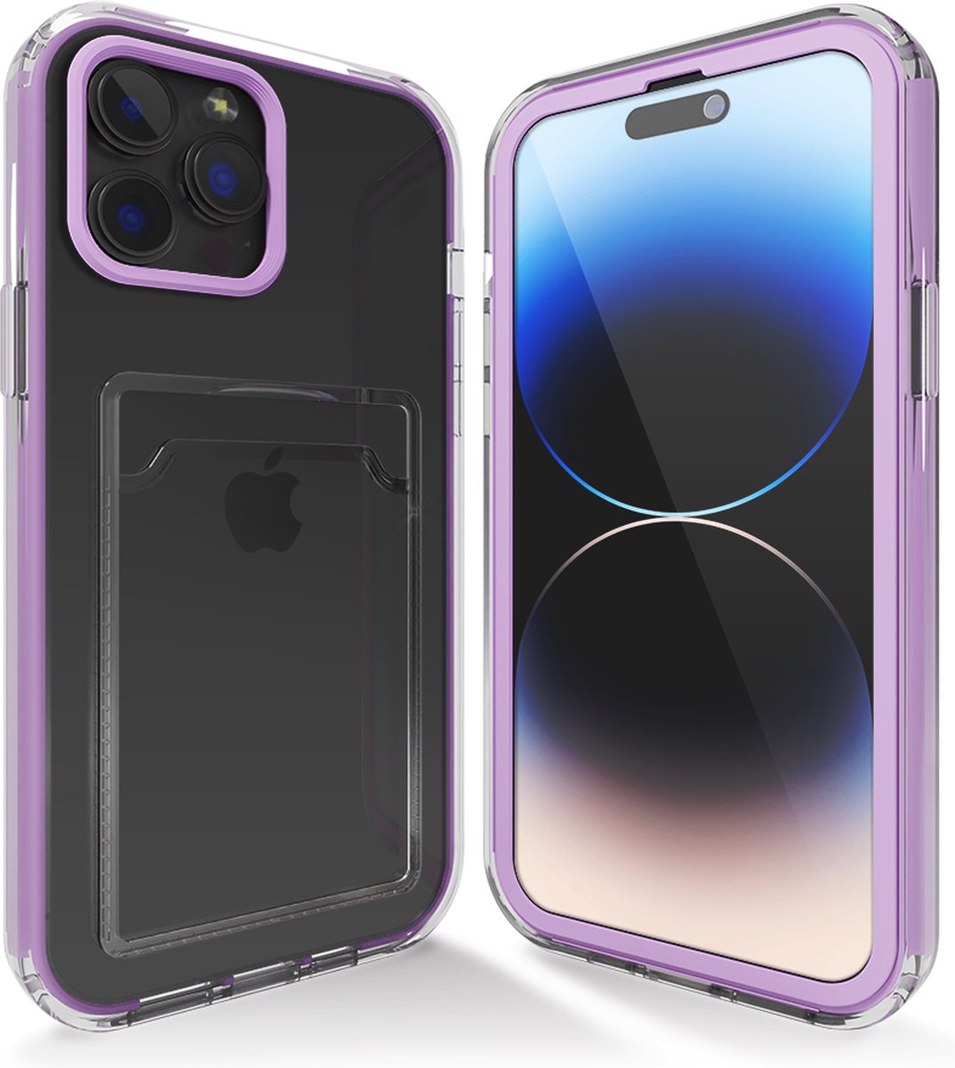 Transparant hoesje geschikt voor iPhone 13 Pro Max hoesje - Paars hoesje met pashouder hoesje bumper - Doorzichtig case hoesje met shockproof bumpers