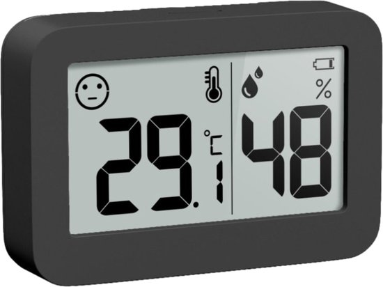 YUCONN Hygromètre - Station Météo - Thermomètre Intérieur - Thermomètre Numérique Et Humidimètre - Avec Pile Et Bande Adhésive - Zwart