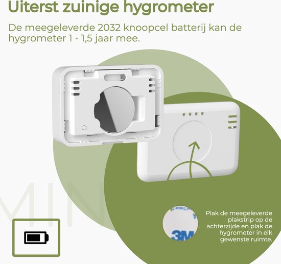 YUCONN Hygrometer - Weerstation - Thermometer Binnen - Digitaal Thermometer En Luchtvochtigheidsmeter - Inclusief Batterij en Plakstrip - Zwart
