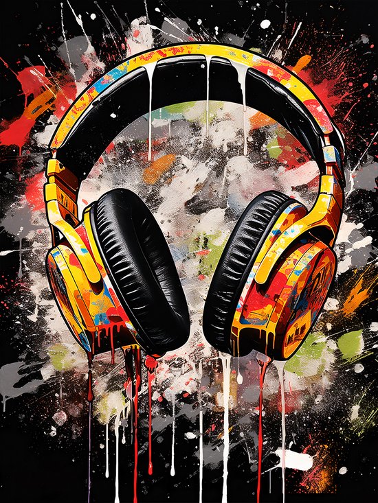 Headphones Painting Poster - koptelefoon - Muziek poster - Graffiti Art - Posters Geschikt om in te lijsten - 43,2 x 61 cm (A2+)