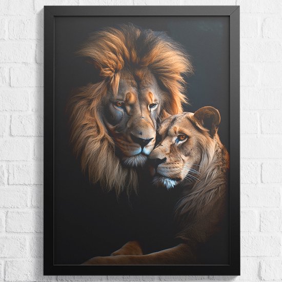 Poster Couple Lions - Poster photo - Lion Art - Convient pour encadrer - 43,2 x 61 cm (A2+)