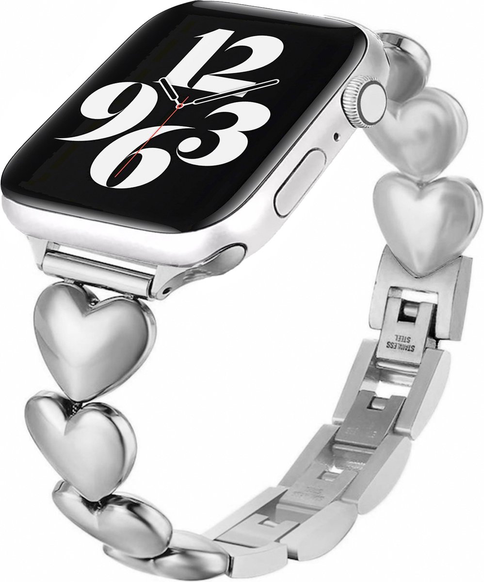 MY PROTECT - Luxe Metalen Love Bandje - Geschikt Voor Apple Watch Bandje - Series 1/2/3/4/5/6/7/8/9/10/SE - 38mm - 40mm - 41mm - 42mm - Zilver