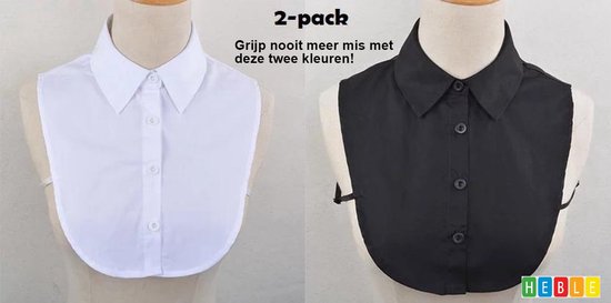 *** 2 pièces Betty's Blouse Collar Ladies Zwart et Wit - Loose Collar - Mode Design - van Heble® ***