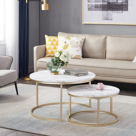 Lot De 2 Table Basse Gigogne Ronde Marbre Design Pour Salon 80/45 | Leroy Merlin