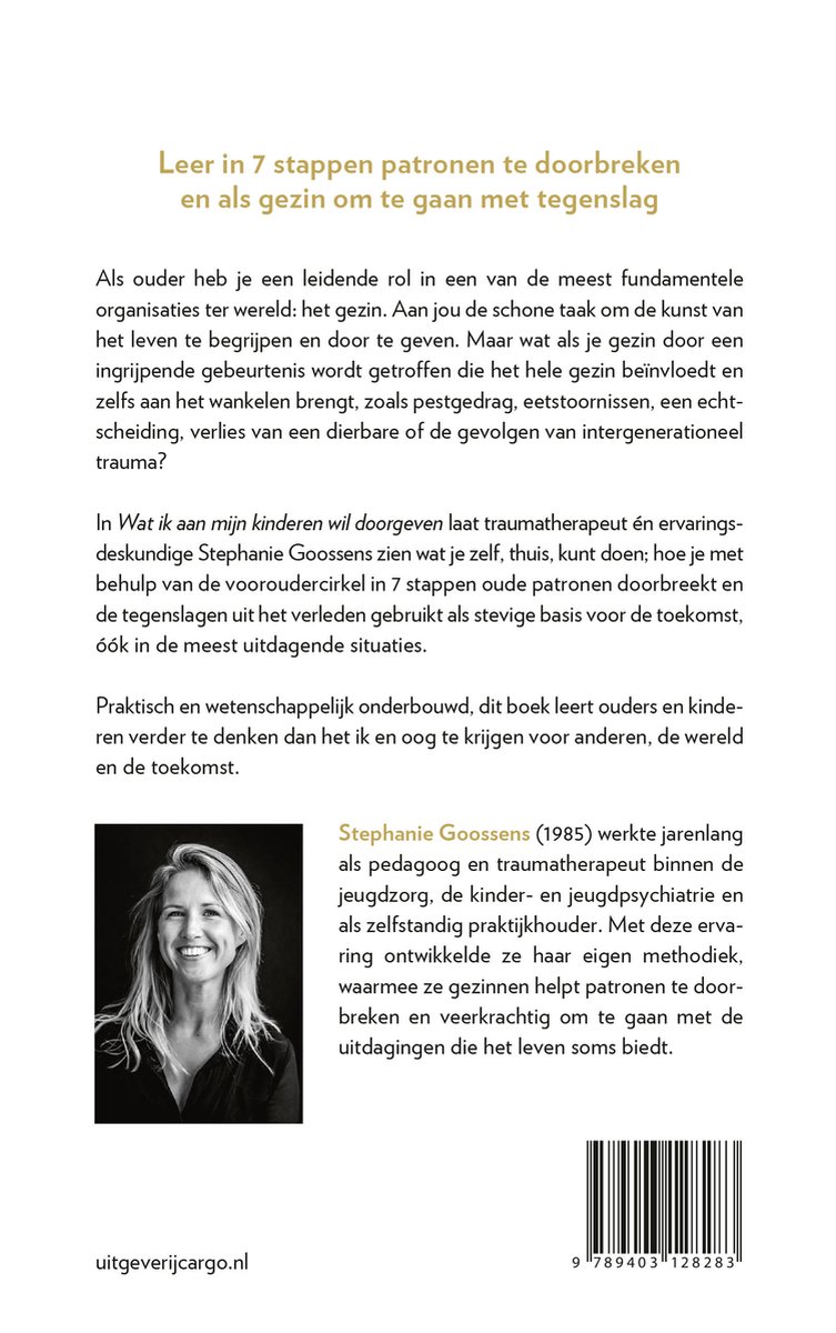 Boekomslag met tekst: Leer in 7 stappen patronen doorbreken en als gezin om te gaan met tegenslag. Afbeelding van de auteur Stephanie Goossens.