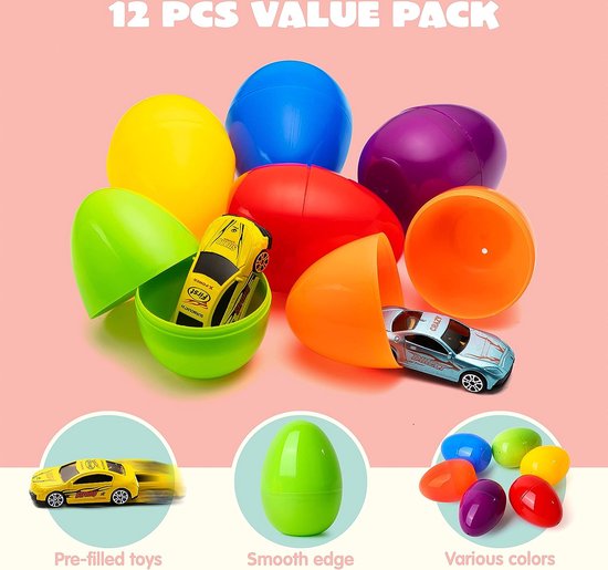 JOYIN 12 Oeufs de Pâques pré-remplis avec jouets de voiture moulés sous  pression pour