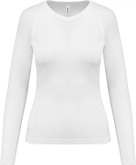 SportT-shirt Dames XS Proact Ronde hals Lange mouw White 100% Polyester