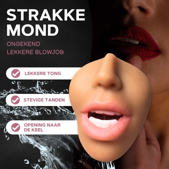 Realistische mondmasturbator met lekkere tong, stevige tanden en opening naar de keel.