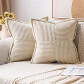Set de 2 taies d'oreiller en velours côtelé, coussin doux, coussins décoratifs pour canapé, coussin pour salon, chambre à coucher, 40 x 40 cm, crème