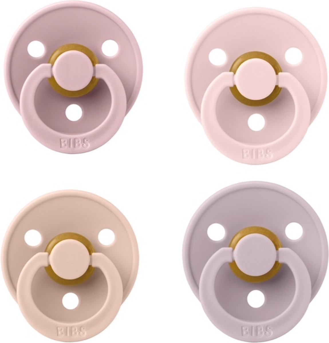 Goedkoopste Bibs fopspeen 0-6 maand Set 4 stuks Pink Plum,Blush,Dusky Lilac en Blossom Maat 1