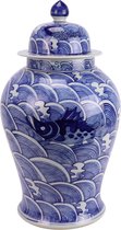 Fine Asianliving Chinese Ginger Jar Porcelain Blue White Koi Fish Hand-Painted D27xH51cm