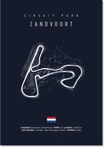 Zandvoort Circuit op Blauw Canvas - Inclusief Lijst - Met Plaatselijke Omgevingsdetails - Formule 1 - Poster - 30x40cm - Wanddecoratie - Max Verstappen - Cadeau - Vaderdag