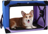 Opvouwbare hondenbox (65 x 45 x 45 cm), hondentransportbox, stof, reisbox ook voor katten, wasbaar, zacht en draagbaar, paars en blauw, M