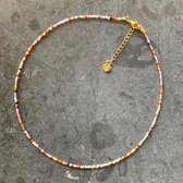 Collier - ketting - multicolor - lengte 40 cm - 2 mm dik - Natuurstenen - met goudkleurig verlengkettinkje 5 cm
