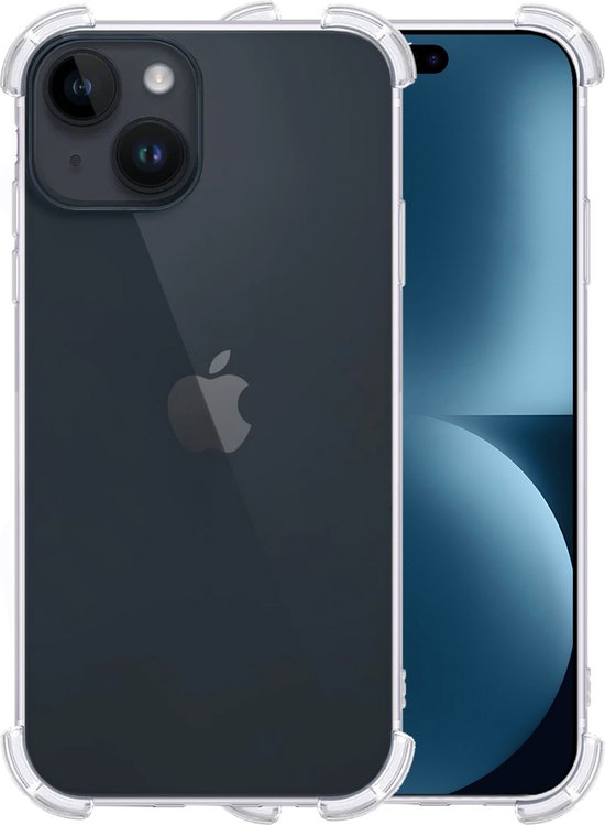 Hoesje - Geschikt voor Apple iPhone 15 - Sterk & Shockproof - Siliconen Shock Case - Hoes Cover - Telefoonhoes - Transparant