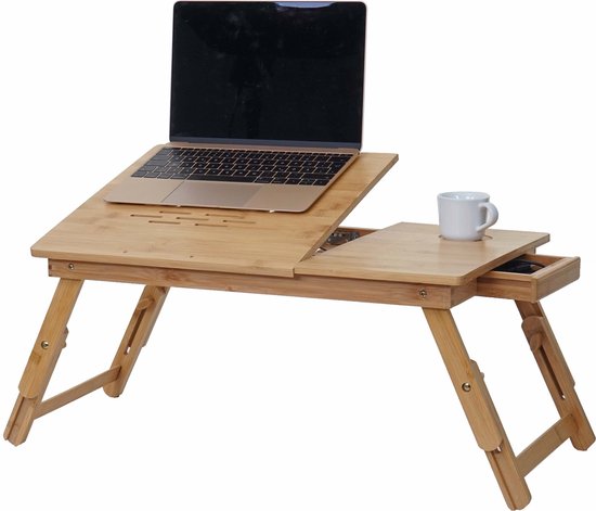 Cosmo Casa Bedtafel met Ventilatie - Laptoptafel met lade- Verstelbaar - Bamboe - Comfortabel - 20-28x55x35 cm