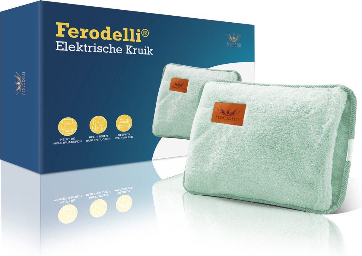 Goedkoopste Ferodelli Elektrische Kruik - Oplaadbare Kruik - Warmtekussen - Elektrische Warmtekruik - Warmwaterkruik - Water - Met Hoes - Volwassenen - Baby - Groen