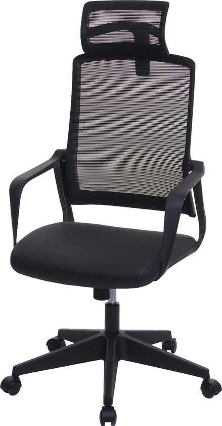 Bureaustoel MCW-J52, bureaustoel, ergonomische hoofdsteun, kunstleer ~ zwart