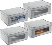 Set de 4 boîtes de rangement - Grande boîte de rangement avec couvercle et fenêtre en plastique - Boîte rectangulaire pour ranger les vêtements dans la chambre - Gris