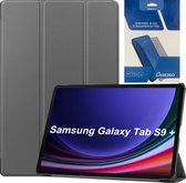 Tablethoes en Screenprotector geschikt voor Samsung Galaxy Tab S9 Plus (2023) - Tri-fold hoes met Auto/Wake functie en Magnetische sluiting - Grijs