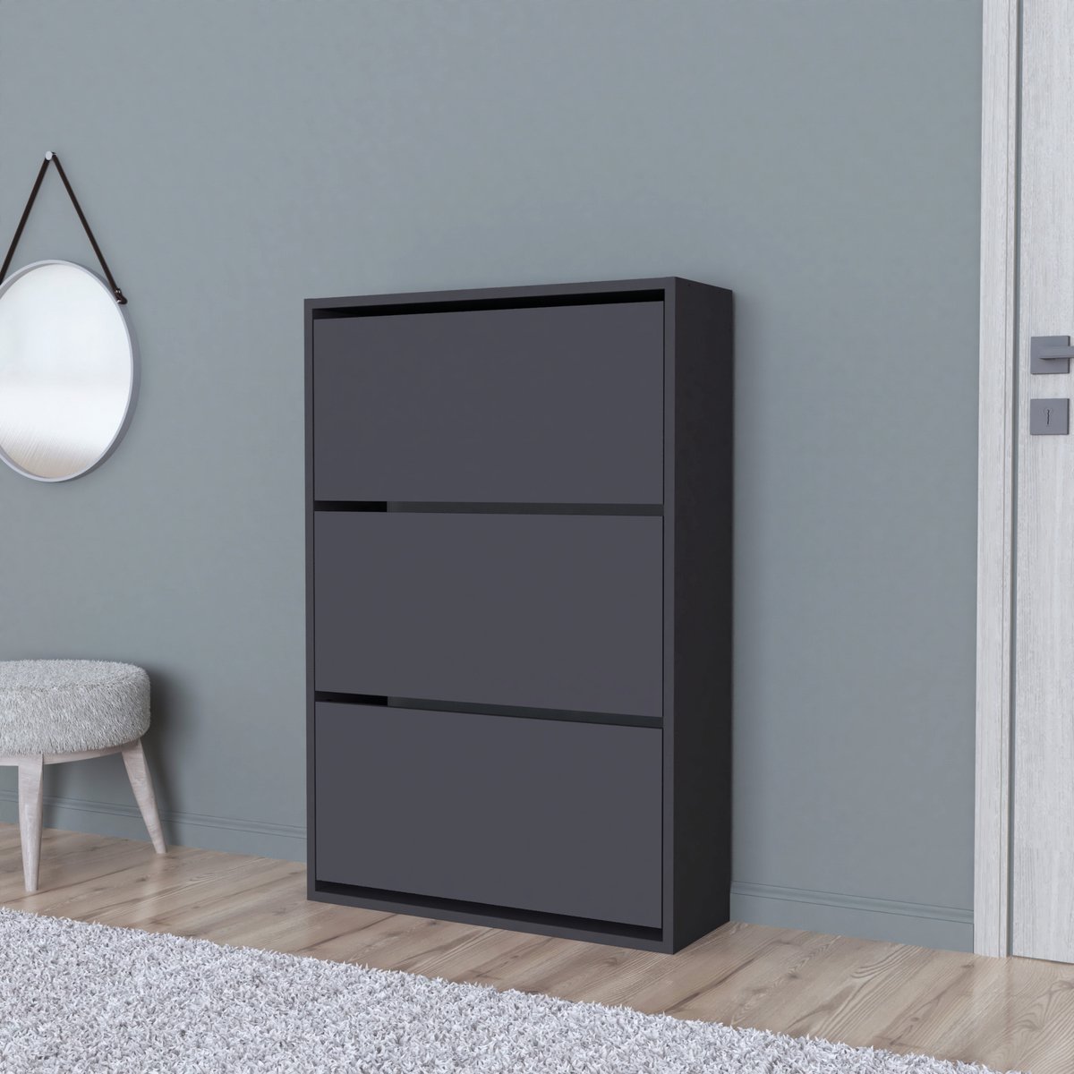 Schoenenkast Aurskog met 3 vouwdeuren 110x73,5x24 cm antraciet