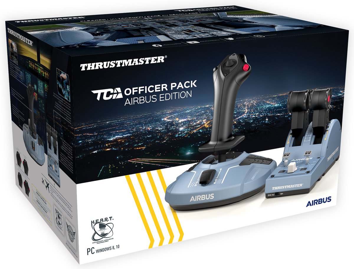 Thrustmaster TCA Officer Pack Airbus Edition - Airbus Replica Sidestick en Throttle Quadrant voor PC - Ergonomische replica van de wereldberoemde Airbus-sidestick en throttle-quadrant - Joystick voor links- en rechtshandigen met verwisselbare modules - Thrustmaster